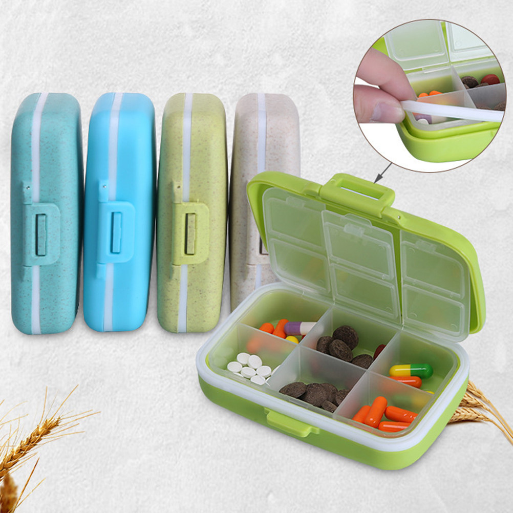 Biodegradable Eco Case - Draagbare pilendoos met zes compartimenten, tarwestro,