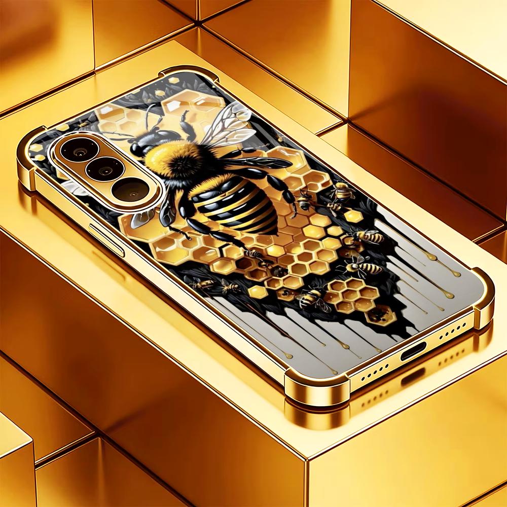 Phone Cases Metal - Gouden Bijenraat Gehard Glas Mode telefoonhoesje