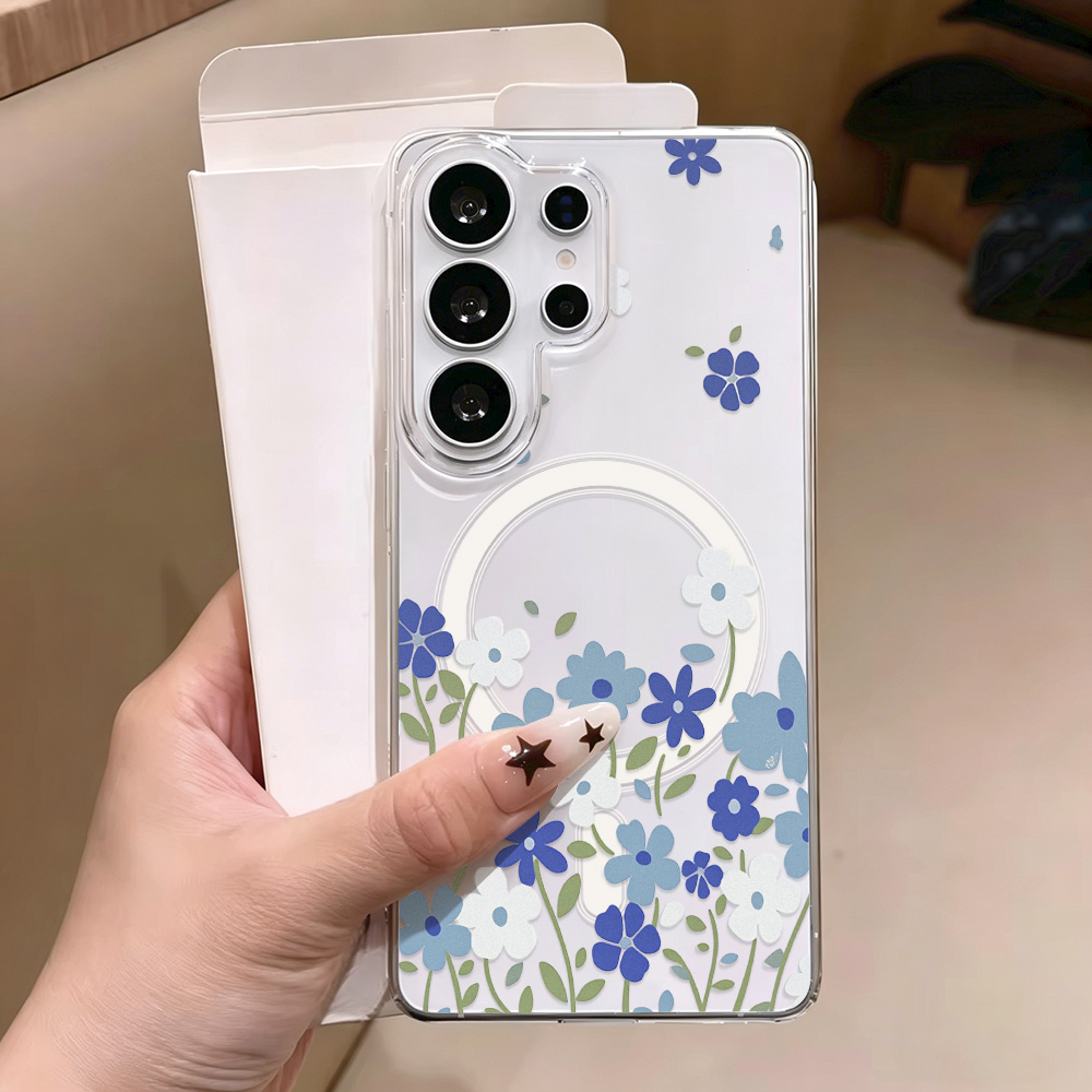 Phone Cases Quality - Blauwe Bloem Magnetische Telefoonhoesje Voor Samsung