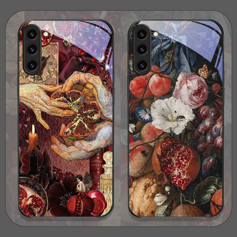 Phone Cases Luxury - Luxe Granaatappel Bloem Patroon Gehard Glas