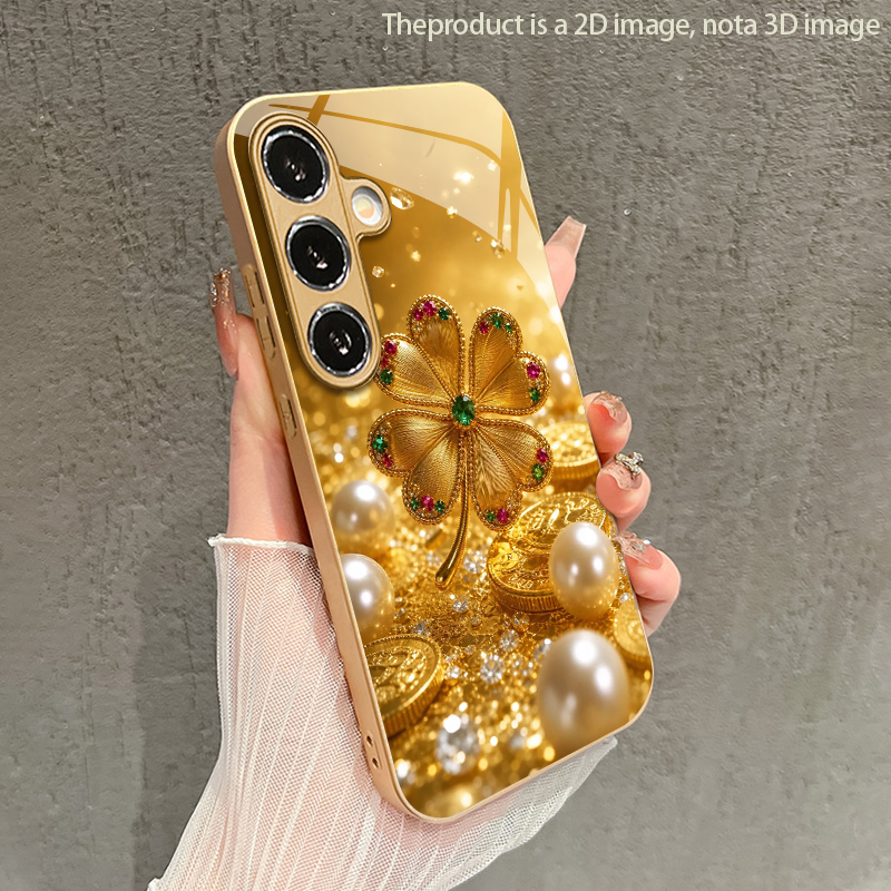 Phone Cases Metal - Kleurrijke edelsteen vierbladig patroon 2D telefoonhoesje